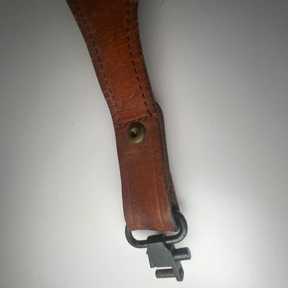 VTG Smith &‎ Wesson Rifle Sling Leather Brown Metal Swivle Brass Chicago Screws